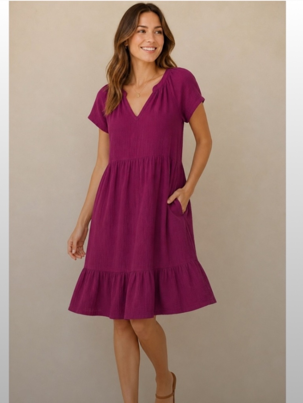 Pact Organic Cotton Coastal Double Gauze Breezy Midi Dress Sangria